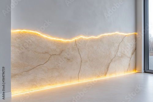 Plakat w ramie Beige Marble Wall Panel with Integrated LED Lighting
