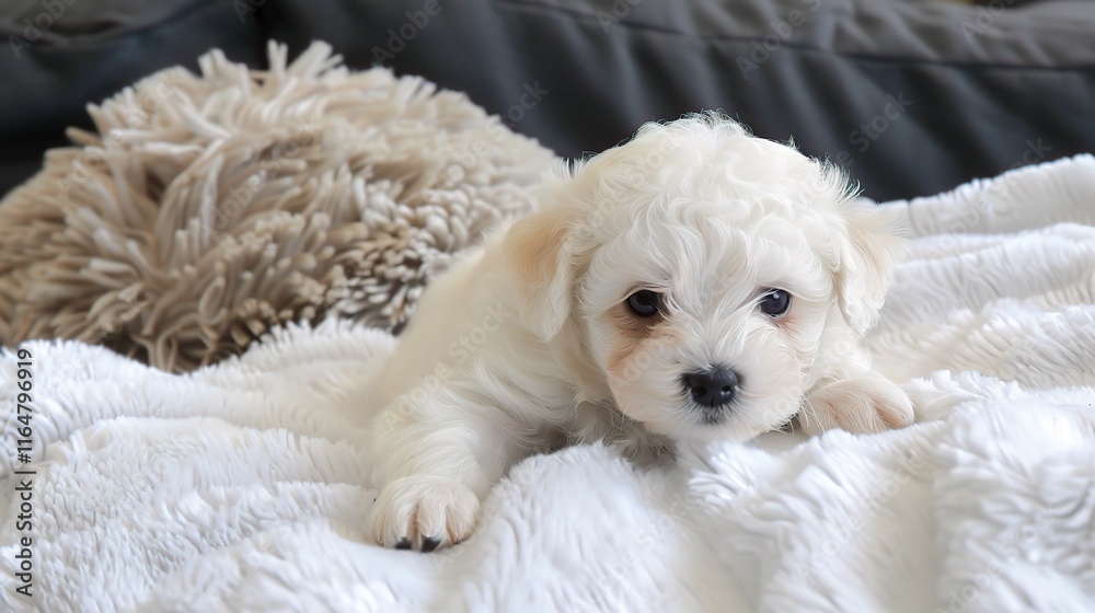 Adorable Bichon with its fluffy white coat standing gracefully, showing its cute little eyes and a friendly expression on its face. Its soft fur seems so smooth as it wags its tail slightly Adorable Bichon with its fluffy white coat standing gracefully, showing its cute little eyes and a friendly expression on its face. Its soft fur seems so smooth as it wags its tail slightly