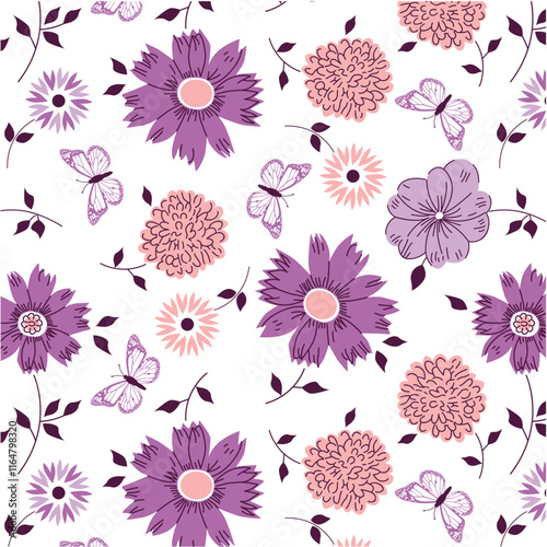 Daisies and dandelions with Butterflies pattern