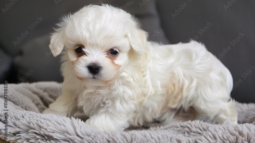 Adorable Bichon with its fluffy white coat standing gracefully, showing its cute little eyes and a friendly expression on its face. Its soft fur seems so smooth as it wags its tail slightly Adorable Bichon with its fluffy white coat standing gracefully, showing its cute little eyes and a friendly expression on its face. Its soft fur seems so smooth as it wags its tail slightly