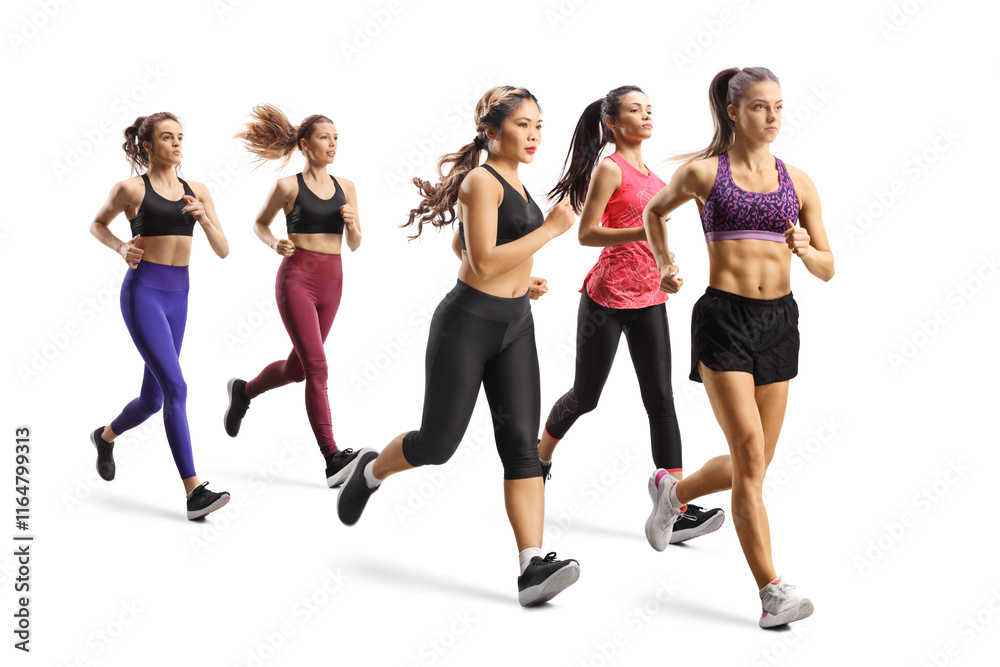 Fototapeta premium Group of young women running a race