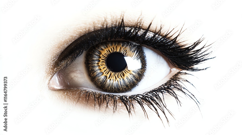 Close-up of a beautiful, expressive human eye with detailed iris and eyelashes. Close-up of a beautiful, expressive human eye with detailed iris and eyelashes.