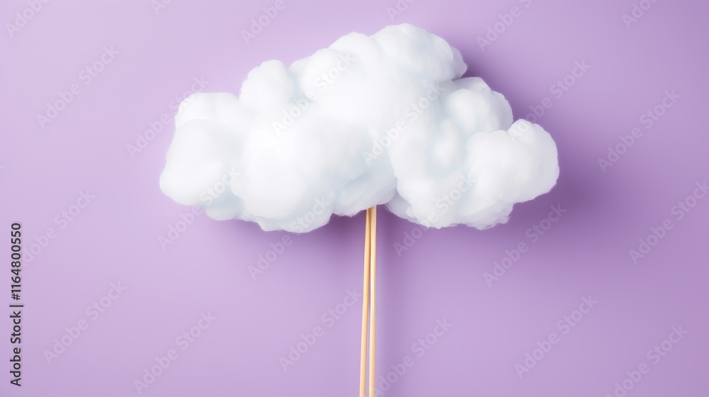Soft white clouds decorated on a stick on a purple background provide a unique and fun design, perfect for creating images Soft white clouds decorated on a stick on a purple background provide a unique and fun design, perfect for creating images