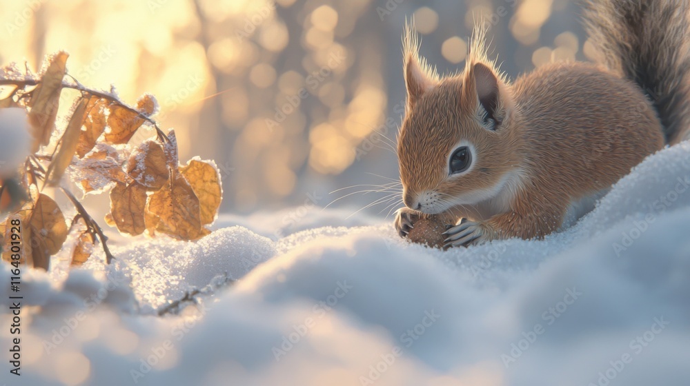 Obraz premium Adorable Squirrel in Snowy Winter Wonderland High Resolution Image