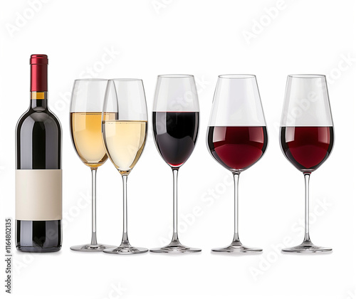 Wine Bottle and Glasses Illustration with Red and White Wine Selection photo