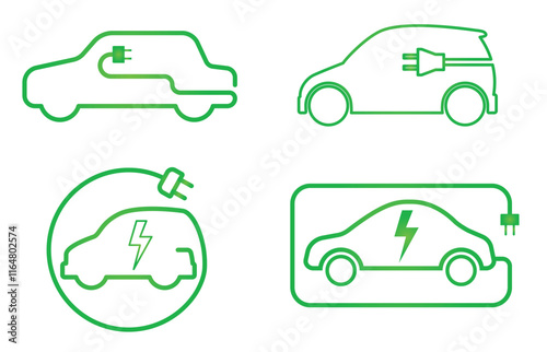 Set Illustration of Flat Electric Vehicle Icons with Green Design