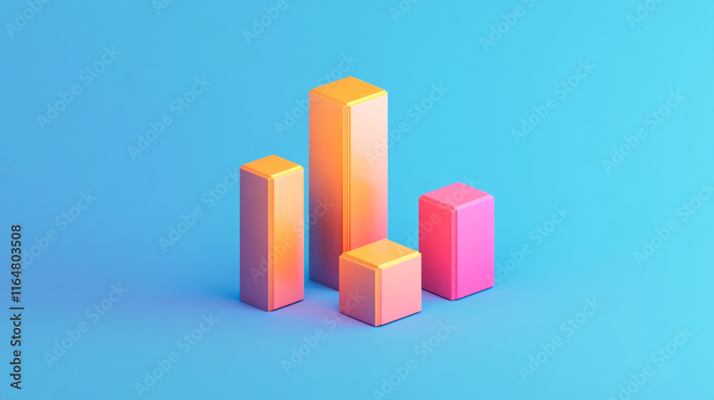 Isometric Bar Graph Icon with Blue Background and Orange-Pink Color Scheme Isometric Bar Graph Icon with Blue Background and Orange-Pink Color Scheme