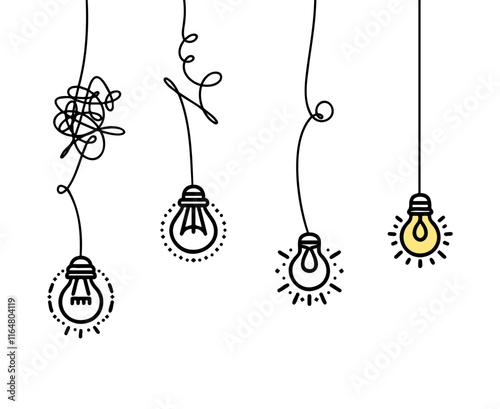 doodle of light bulb illustration, idea symbol on white background.