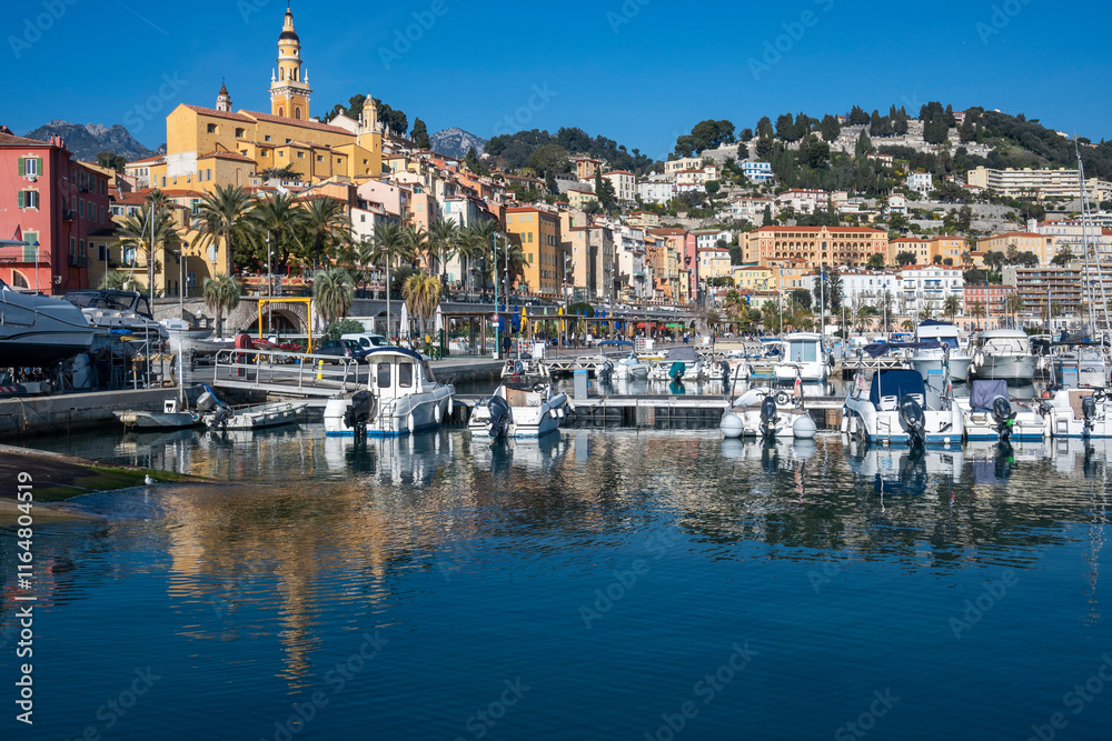 Naklejka premium Panorama of The Old town of Menton, France