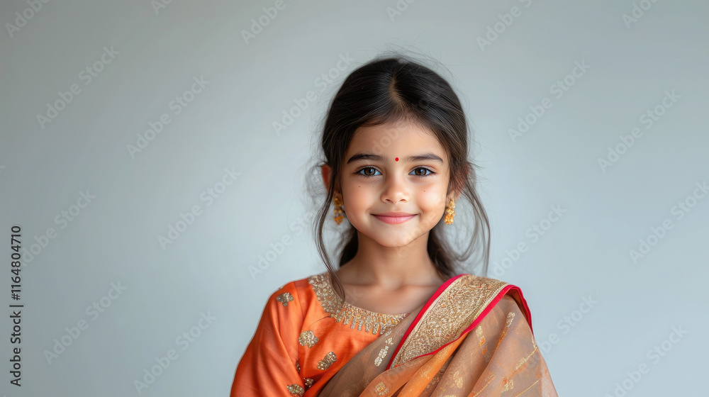 cute little indian girl in elegant sari smiling on white background cute little indian girl in elegant sari smiling on white background
