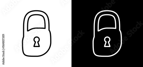 Black, white lock set outline design. Padlock icon to use for design projects for IT, password protection, cyberspace, internet security, privacy, webdesign. 