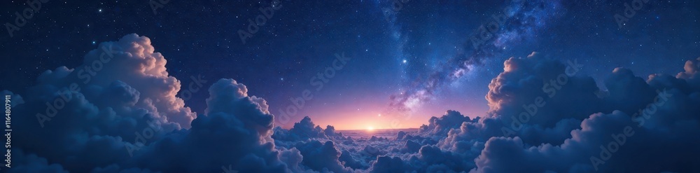 Naklejka premium Dark, swirling clouds under a vast, star-studded sky, nature, night