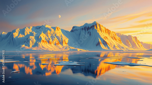 Illustration of Baffin Island at sunset photo