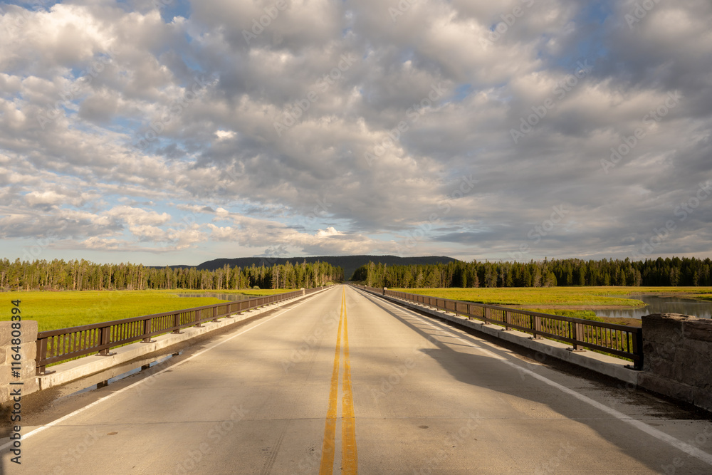 Fototapeta premium New Bridge Over Pelican Creek Near Fishing Bridge