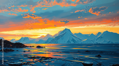 Illustration of Baffin Island at sunset photo