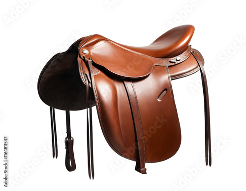 Brown Leather Horse Saddle, Isolated on Transparent Background