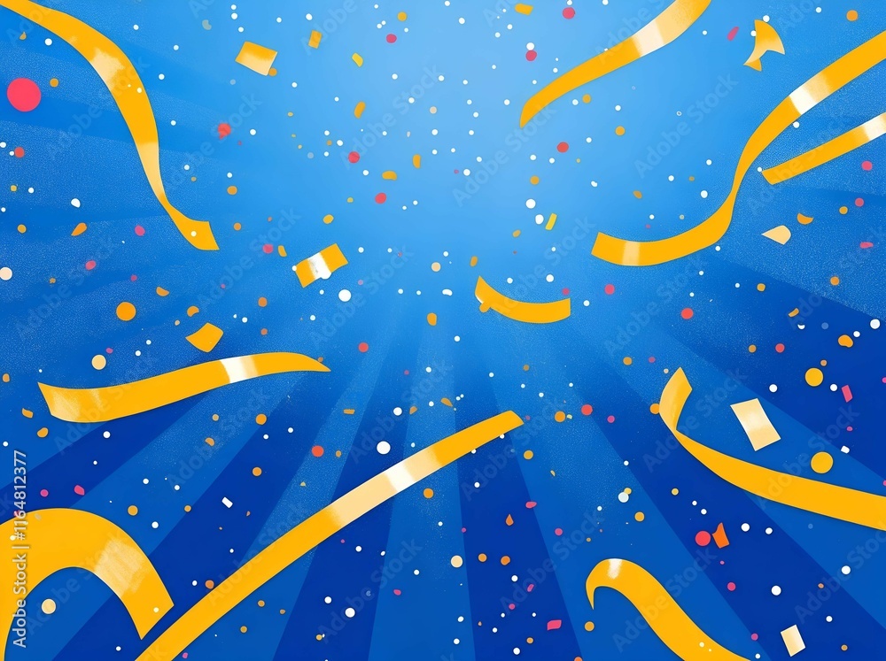 Naklejka premium blue background with rays and confetti