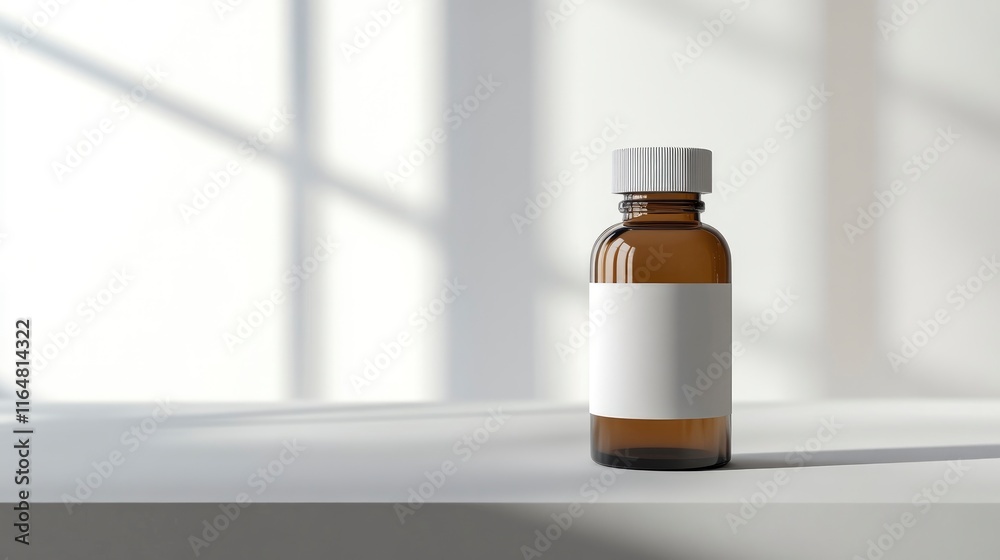 Empty bottle with a simple, clear label placed on a clean, white surface. Empty bottle with a simple, clear label placed on a clean, white surface.