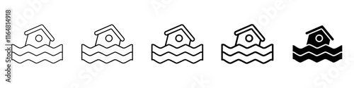 flooded house icon Simple thin line logo set