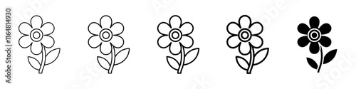 flower icon Simple thin line logo set