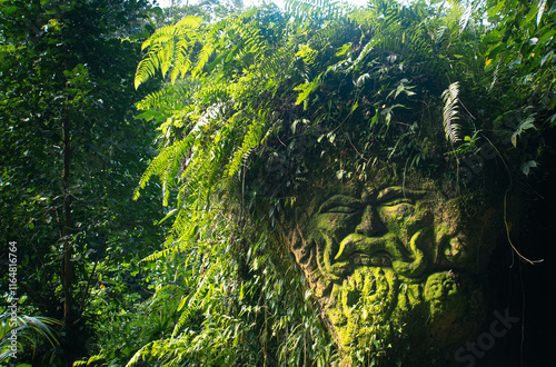 A face stone at Kanto Lampo waterfall