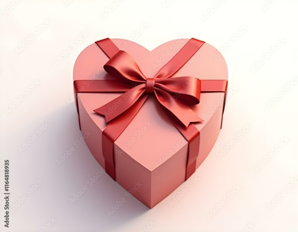 Obraz premium Heart-shaped gift box with ribbon 3D render icon isolated on transparent background cutout ia 