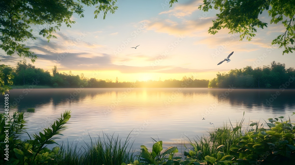 Obraz premium Tranquil Lakeside at Dawn