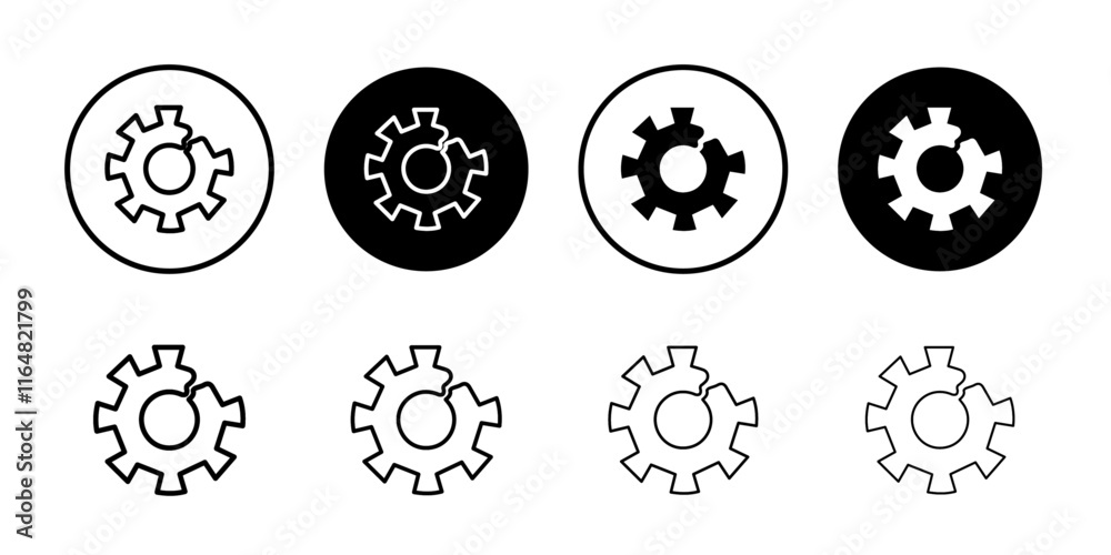 Broken gear icon Thin line vector illustration set Broken gear icon Thin line vector illustration set