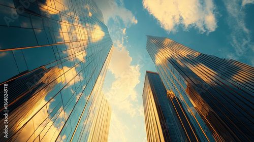 Wallpaper Mural skyscraper office buildings, a perspective from the ground looking up at the sky Torontodigital.ca