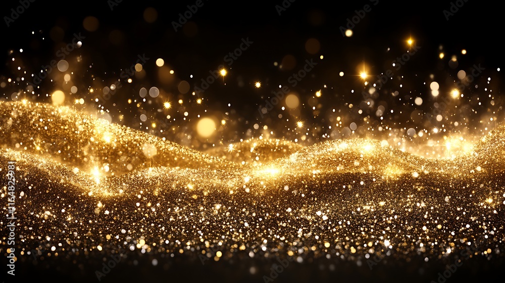 Fototapeta premium Golden Glitter Waves Sparkle Background