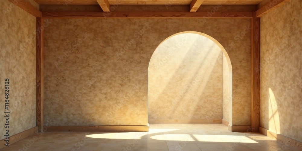 Sunlit Room with Archway and Wooden Beams A Serene Interior Space Sunlit Room with Archway and Wooden Beams A Serene Interior Space