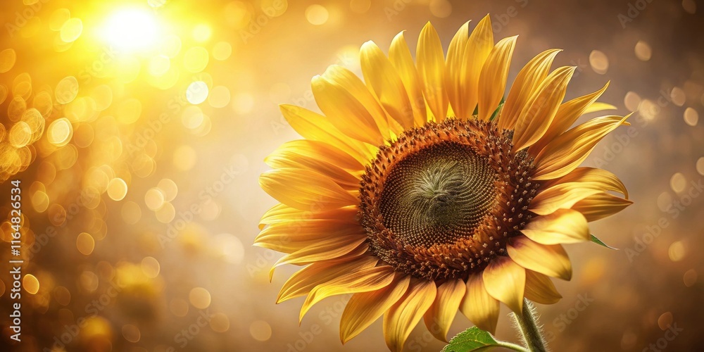 Fototapeta premium Golden Hour Sunflower A Vibrant Close-Up of a Single Blossom Against a Soft, Bokeh Background