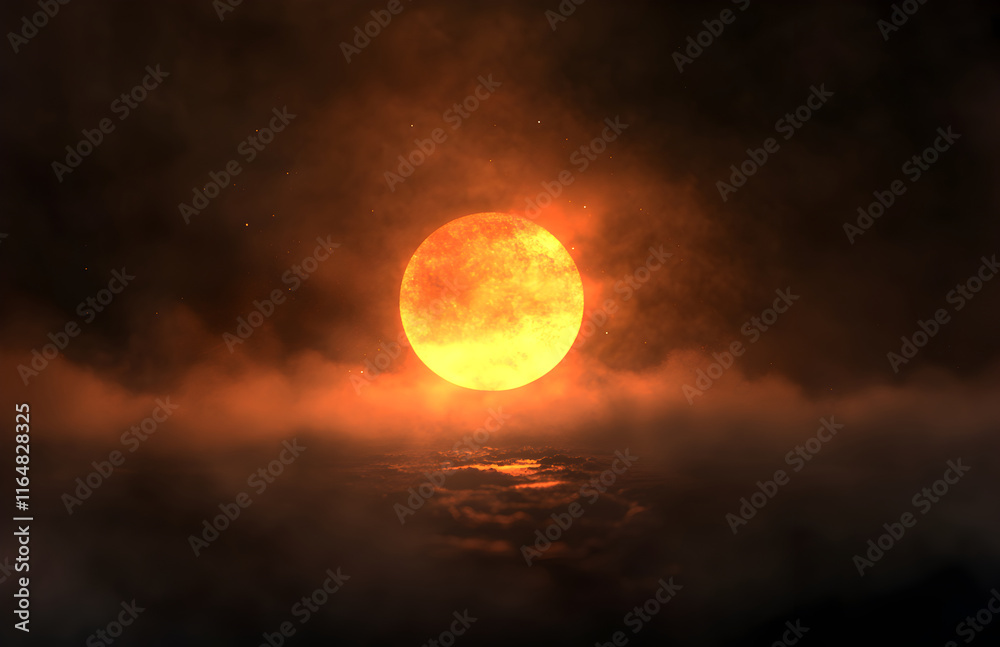 Fiery Celestial Orb: A Night Sky Spectacle Fiery Celestial Orb: A Night Sky Spectacle