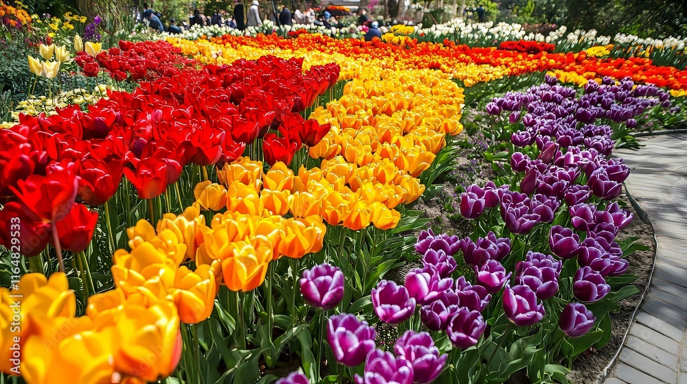 Vibrant tulip garden showcasing a stunning array of colors and blossoms in full bloom. Vibrant tulip garden showcasing a stunning array of colors and blossoms in full bloom.