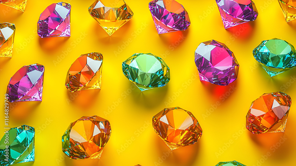 multipul color dimond on yellow background multipul color dimond on yellow background