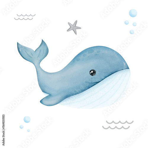 Cute Sea Animal Whale Kawai Illustration