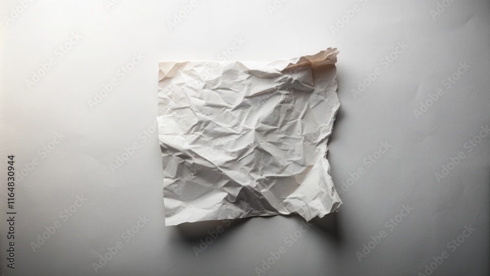 Obraz premium A Single Sheet of Crumpled White Paper on a Light Gray Background