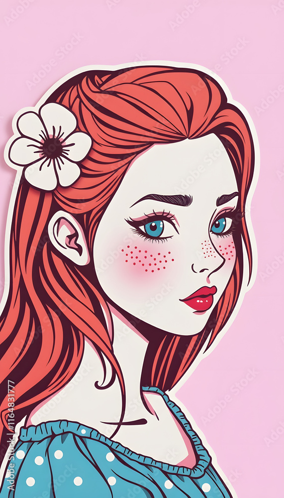 Beauty girl with freckles, Paper Cutout style, with white tones Beauty girl with freckles, Paper Cutout style, with white tones