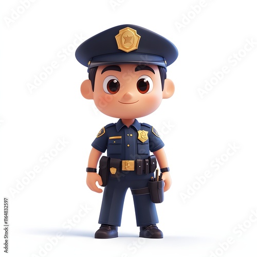 A charming 3D rendering of a smiling police officer. The character is depicted in a friendly and approachable manner. Adorable 3d character Police photo