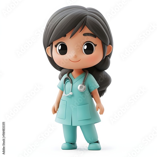 A charming 3D rendered image of a little girl dressed as a doctor. Adorable 3d character Social Worker