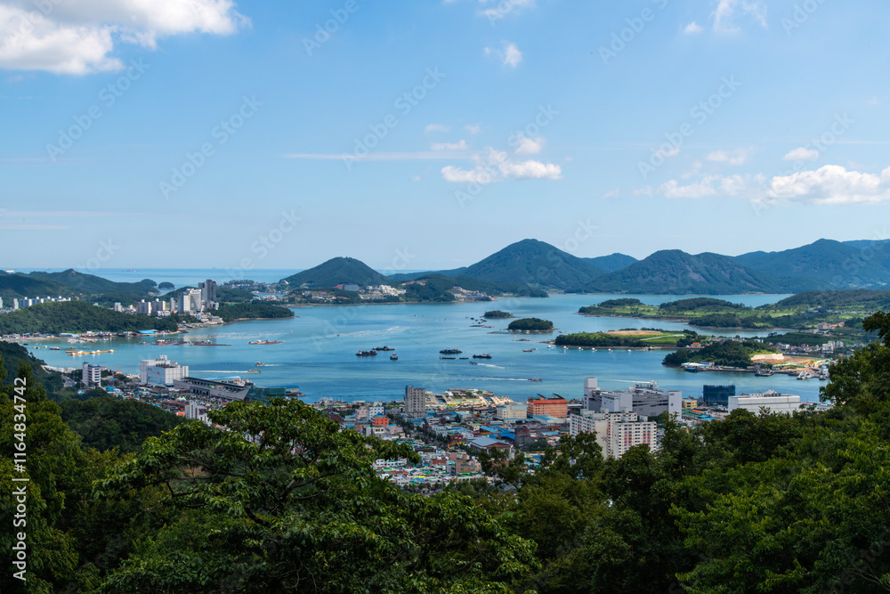 High angle view of the sea and city High angle view of the sea and city