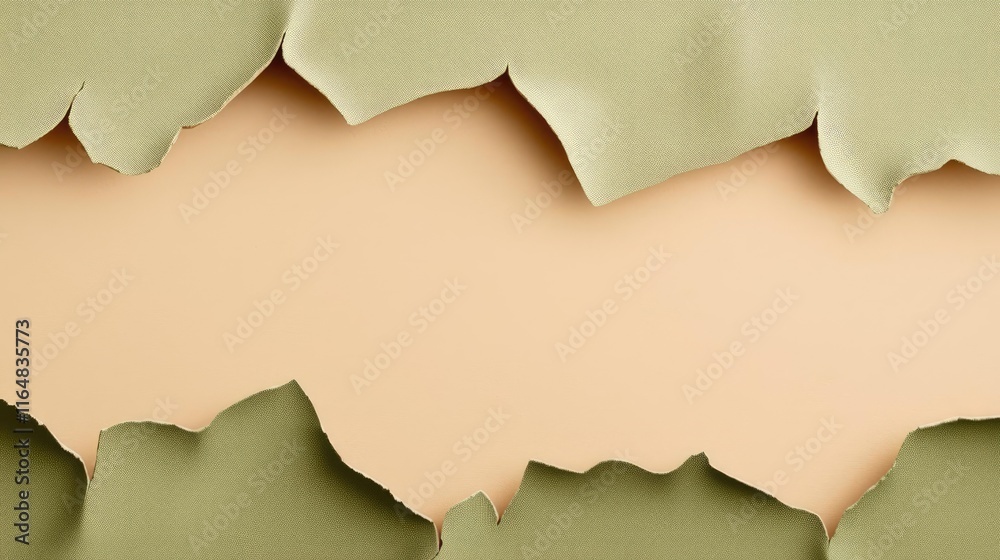 Fototapeta premium Torn abstract background idea. A textured background with torn paper edges revealing a soft peach canvas underneath.
