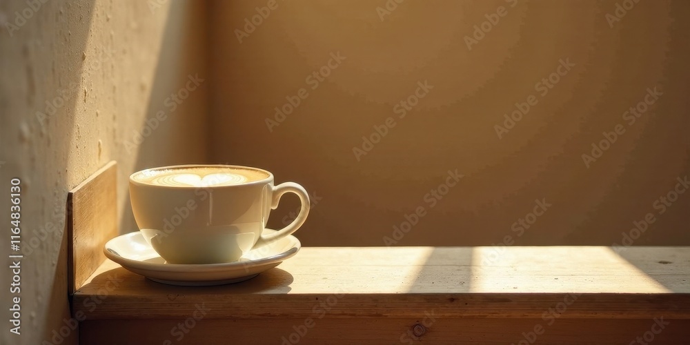 Aromatic Coffee Drink in a White Cup on a Wooden Surface Basking in Sunlight Aromatic Coffee Drink in a White Cup on a Wooden Surface Basking in Sunlight