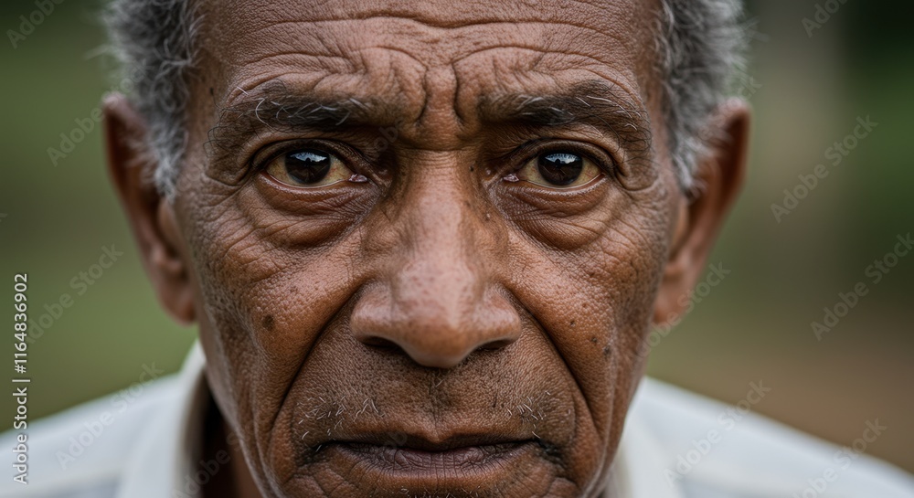 Expressive portrait of elderly man with thoughtful gaze and wrinkled skin in natural light Expressive portrait of elderly man with thoughtful gaze and wrinkled skin in natural light