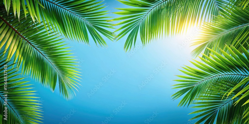 Tropical Palm Fronds Framing a Bright Sunny Sky Perfect for Summer Designs Tropical Palm Fronds Framing a Bright Sunny Sky Perfect for Summer Designs