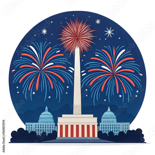 Fireworks Above National Monument Icon - RWB