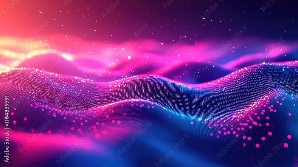 Noise abstract background concept. Vibrant abstract waves in pink and blue with sparkling particles creating a dynamic scene. Noise abstract background concept. Vibrant abstract waves in pink and blue with sparkling particles creating a dynamic scene.
