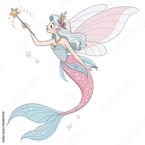 Mermaid with Translucent Wings Icon - Pastel Colors