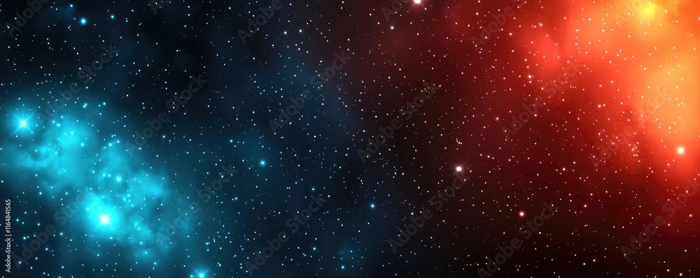 Fototapeta premium Starry abstract background idea. Vibrant cosmic background showcasing a blend of blue and red nebulae filled with stars.