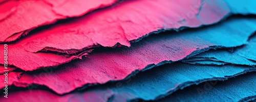 Torn abstract background idea. Abstract layers of textured paper in vibrant pink and blue hues, creating visual depth. photo